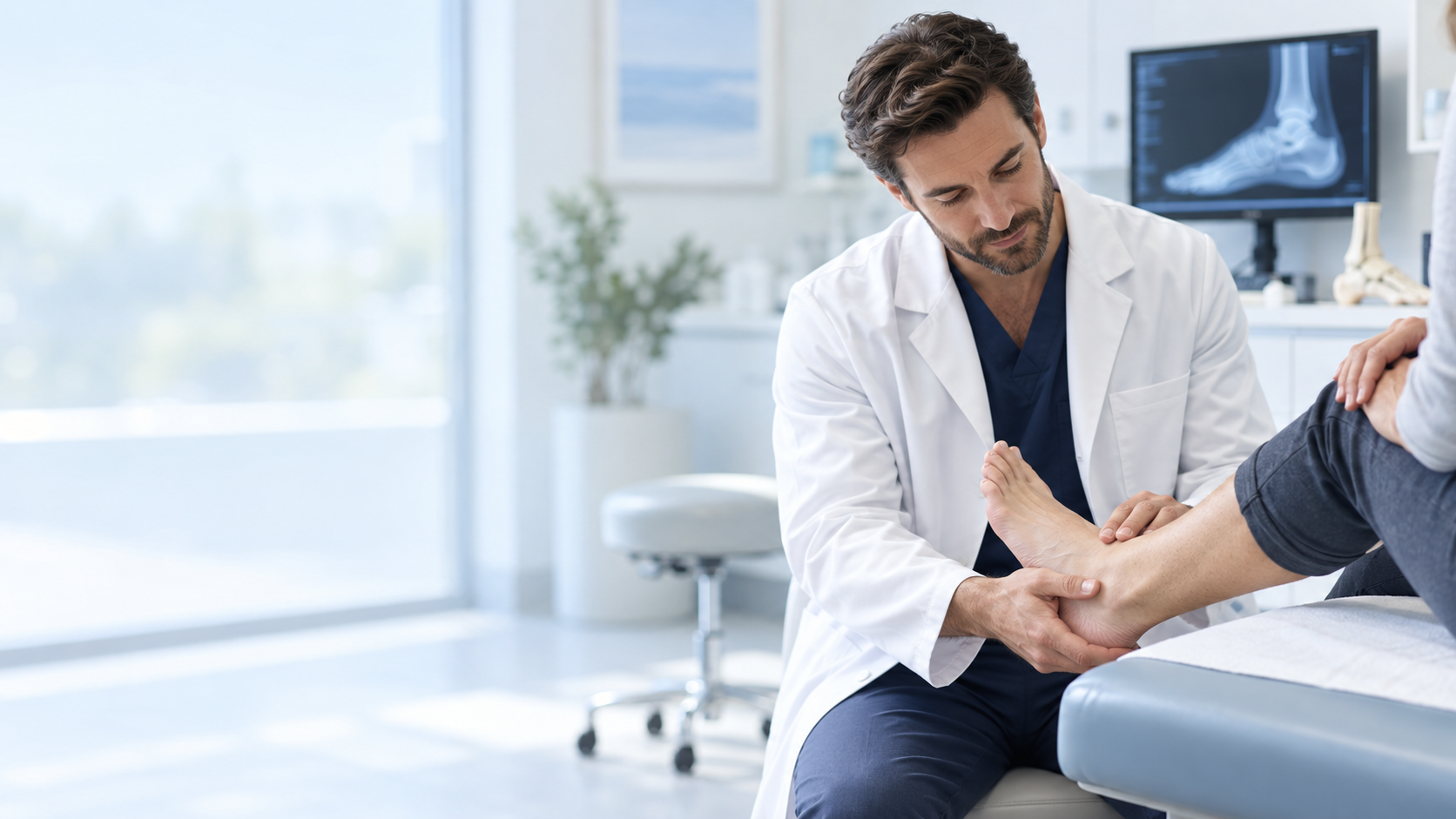 Doctor examining patient's foot at Central DuPage Foot and Ankle Specialists